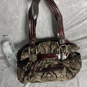 Kathy Van Zeeland Brown paisley jacquard y2k 2000s vintage handbag